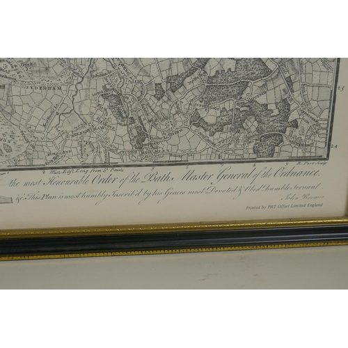 889 - A framed print of a Map of Historic London, after John Rocque and Richard Parr, and a framed Ordnanc... 