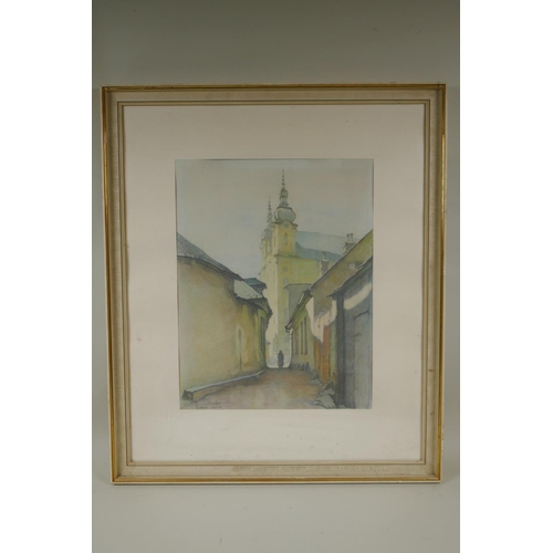 891 - Raimund Mosler, (European, 1886-1959), Eastern European churches, three watercolours, pencil signed ... 