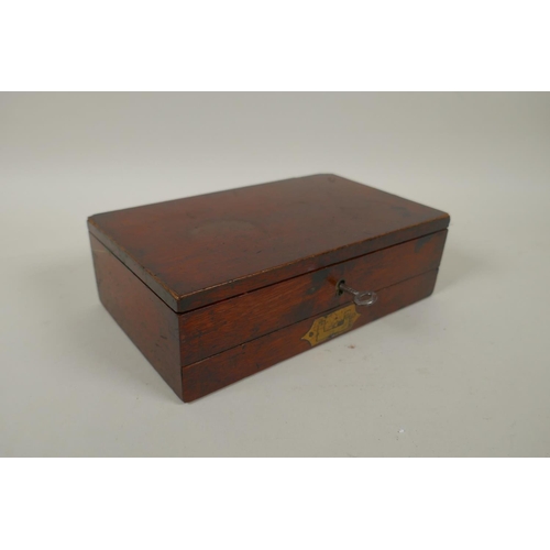 9 - A C19th Reeves & Sons brass inlaid mahogany watercolour box, opening to reveal a compartmented i... 