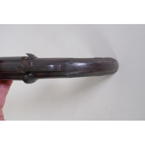 1 - A C19th English percussion cap six shot pepperbox pistol by Smith of London, with engraved decoratio... 