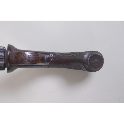 1 - A C19th English percussion cap six shot pepperbox pistol by Smith of London, with engraved decoratio... 