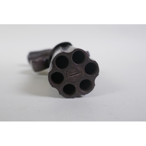 1 - A C19th English percussion cap six shot pepperbox pistol by Smith of London, with engraved decoratio... 