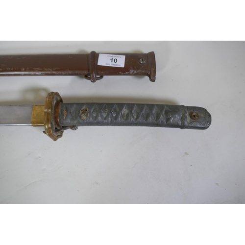 10 - A copy of a WWII Japanese Imperial Army NCO's Type 95 Shin Gunto sword with aluminium hilt and brass... 