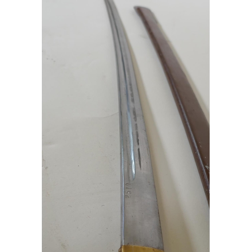 10 - A copy of a WWII Japanese Imperial Army NCO's Type 95 Shin Gunto sword with aluminium hilt and brass... 