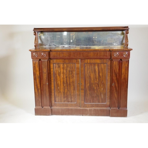 1143 - Regency mahogany 'country house' chiffonier, the upper shelf with three quarter gallery over a mirro...