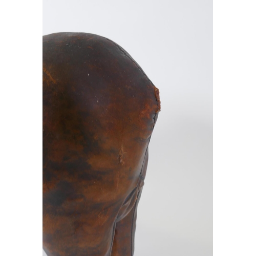 2 - Dimitri Omersa for Liberty & Co leather footstool in the form of an elephant, 56cm long, 45cm hi... 