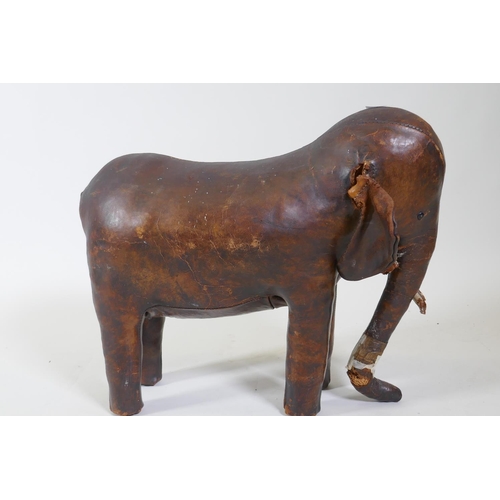 2 - Dimitri Omersa for Liberty & Co leather footstool in the form of an elephant, 56cm long, 45cm hi... 