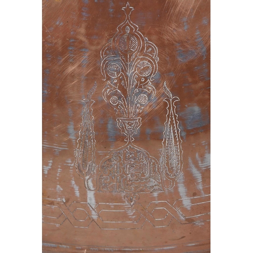 20 - A large C18th Ottoman copper tray, signed Master Al-Muhammad Al-Din Hesam Rezani, further inscribed ... 