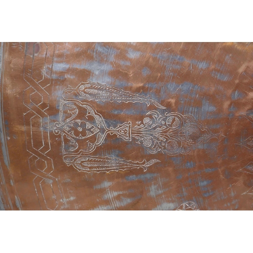 20 - A large C18th Ottoman copper tray, signed Master Al-Muhammad Al-Din Hesam Rezani, further inscribed ... 