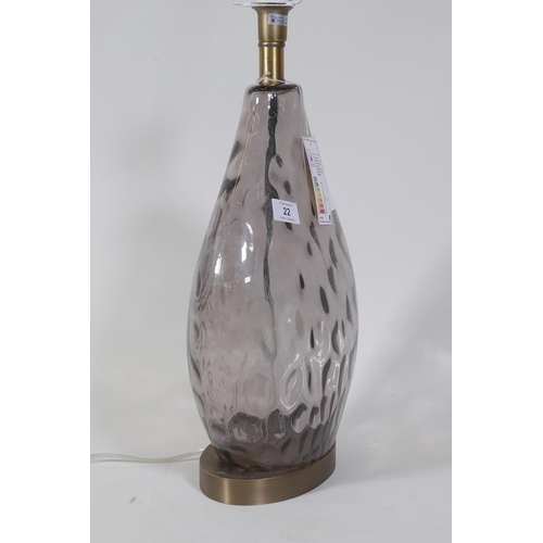 22 - R.V. Astley, dimpled glass table lamp, 66cm high with shade support