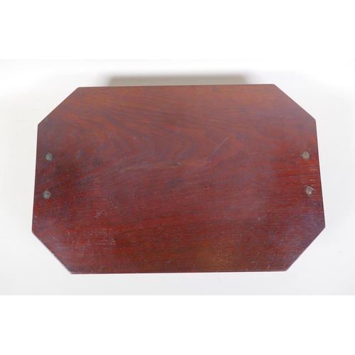 31 - An Arts & Crafts walnut tray with carved vine decoration and brass handles, 30 x 46cm