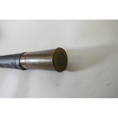 39 - C19th brass single draw telescope with painted canvas grip, 88cm extended