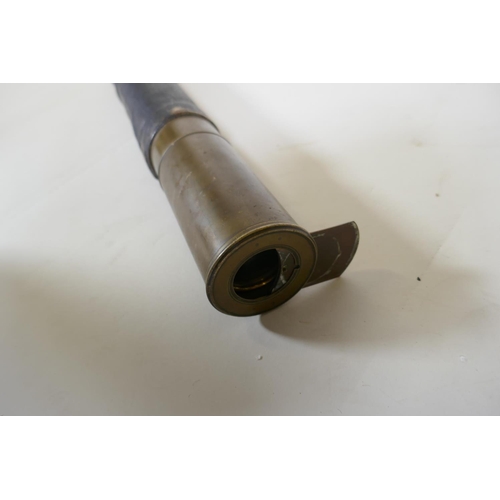 39 - C19th brass single draw telescope with painted canvas grip, 88cm extended