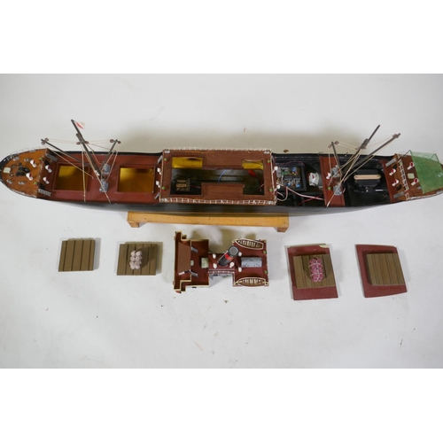 4 - A radio controlled model of a ship, steam coaster, Java Queen, 92cm long, 13cm beam