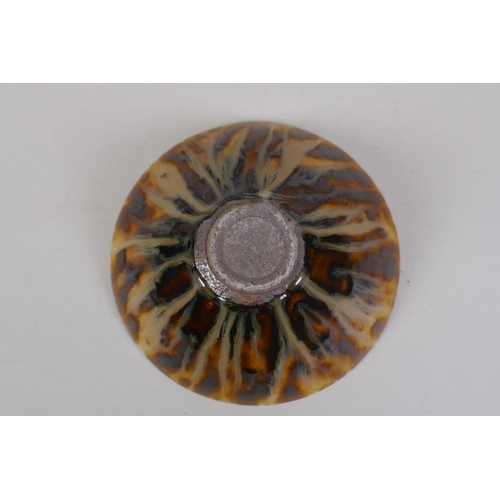 42 - A Chinese cizhou tortoise shell glazed conical bowl, 16cm diameter