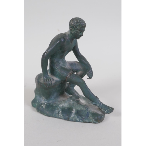 47 - A Grand Tour bronze figure of Hermes, AF repair to leg, and an Chinese archaic style bronze scroll w... 