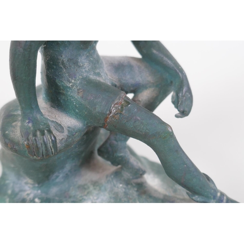 47 - A Grand Tour bronze figure of Hermes, AF repair to leg, and an Chinese archaic style bronze scroll w... 