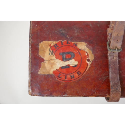 55 - A leather fitted shotgun case with cleaning rods, 84 x 23cm, 9cm high