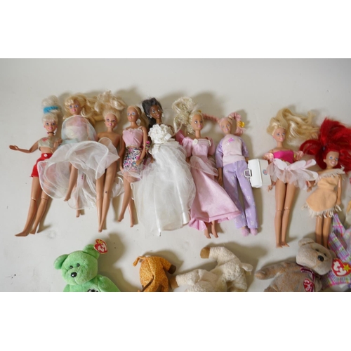 56 - Collection of Ty Beanie Babies and Mattel Barbie dolls