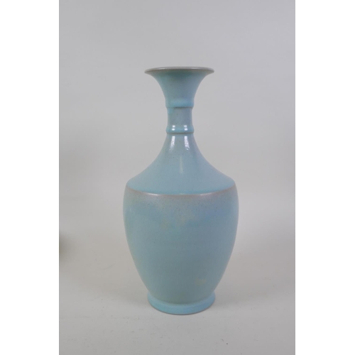 59 - A Chinese Ru style celadon glazed porcelain vase, 27cm high