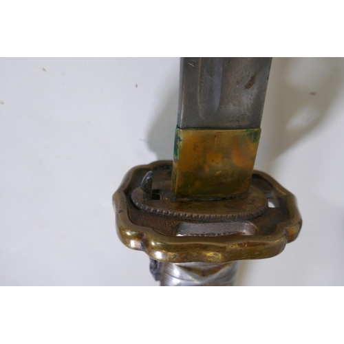 6 - A WWII Japanese Imperial Army NCO's Type 95 Shin Gunto sword, with aluminium hilt, showing traces of... 