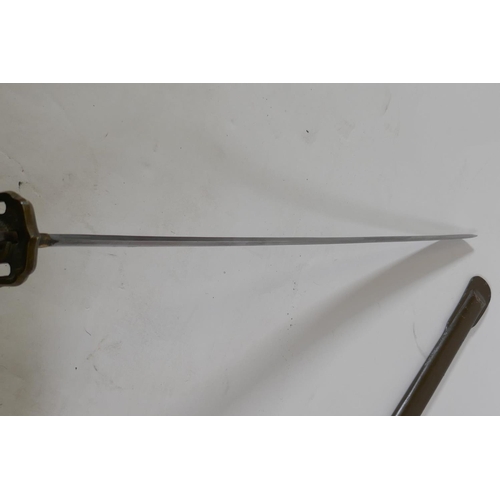7 - A copy of a WWII Japanese Imperial Army NCO's Type 95 Shin Gunto sword, with aluminium hilt and bras... 