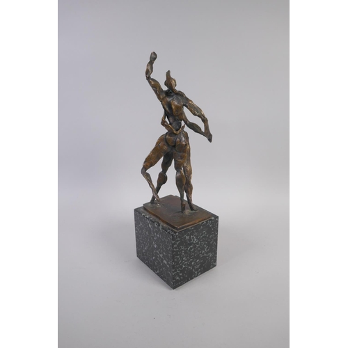 17 - A modernist bronze sculpture of a couple dancing, signed to the base J.P. Wellerd?, 1/1, with Guyot ... 