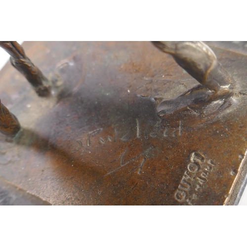 17 - A modernist bronze sculpture of a couple dancing, signed to the base J.P. Wellerd?, 1/1, with Guyot ... 