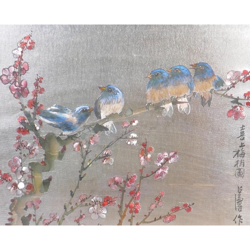 852 - Four oriental artworks to include two Japanese woodblock prints by Takahashi Shotei, (Takahashi Hiro...