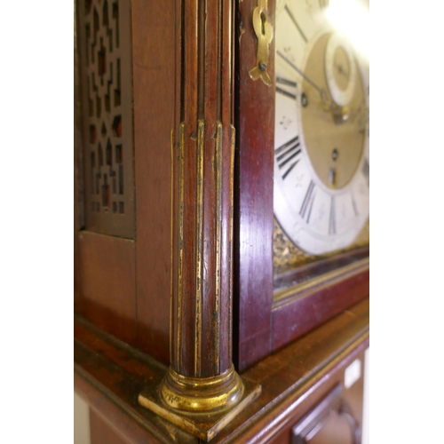 634 - A Queen Anne/George I mahogany musical longcase clock by Henry Thornton, the arched hood with three ... 