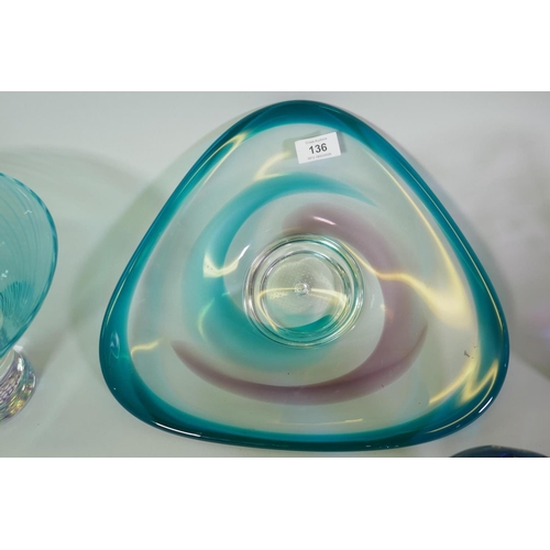 136 - Collection of studio art glass, Caithness, Murano, all unsigned, largest bowl 30cm diameter