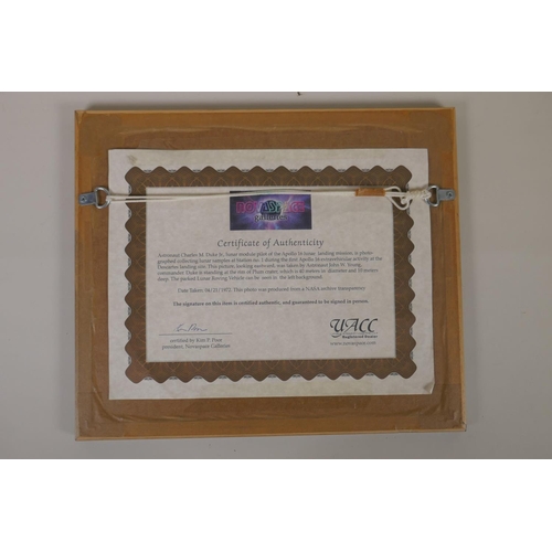152 - A framed NASA archive signed photograph of astronaut Charles M. Duke Jr of Apollo 16, with a Novaspa... 