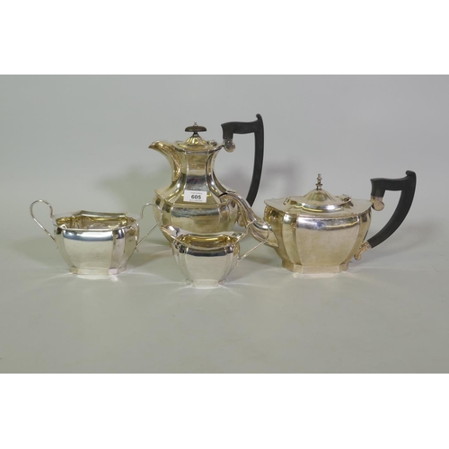 605 - A hallmarked silver four piece tea set, Sheffield 1931, Viners, gross weight 1753g