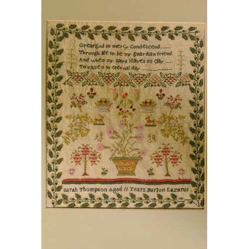 163 - C19th sampler by Sarah Thompson, aged 11, Burton Lazarus