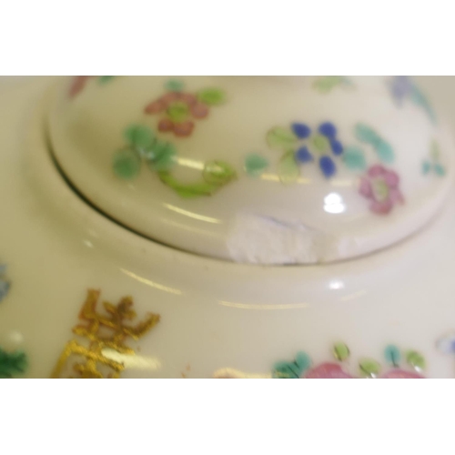 298 - A Chinese porcelain miniature teapot decorated in enamels with inscriptions, 9cm high, a famille ros... 