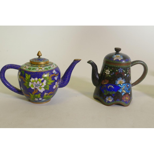 298 - A Chinese porcelain miniature teapot decorated in enamels with inscriptions, 9cm high, a famille ros... 