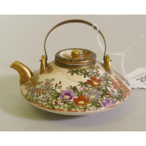 299 - Japanese Meiji Satsuma miniature teapot with finely painted floral decoration, marked to base, 8cm d... 