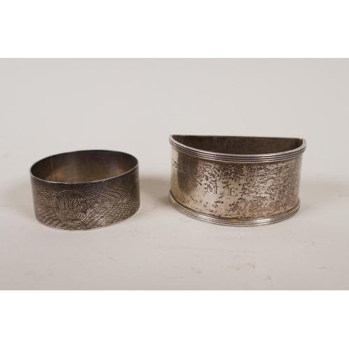 602 - A pair of silver clothes brushes with inset shagreen handles, two silver napkin rings, five silver t... 