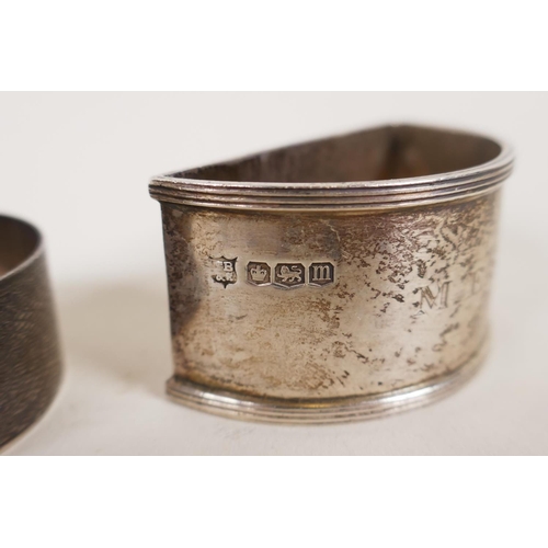 602 - A pair of silver clothes brushes with inset shagreen handles, two silver napkin rings, five silver t... 