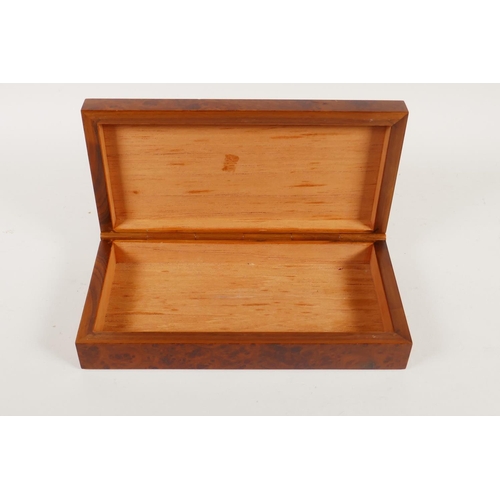 663 - A burr walnut and silver mounted cigar box, 25.5 x 13cm, 5cm high