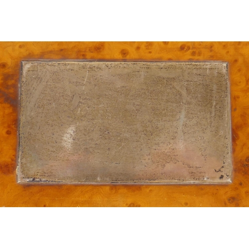 663 - A burr walnut and silver mounted cigar box, 25.5 x 13cm, 5cm high