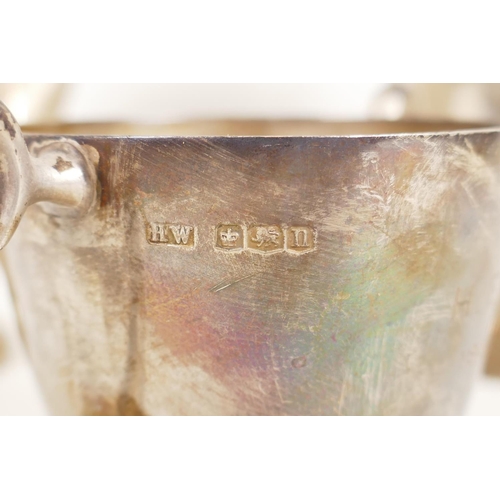 664 - A hallmarked silver three piece tea/coffee set by Lee & Wigfull, Sheffield 1930, 723g gross, fou... 