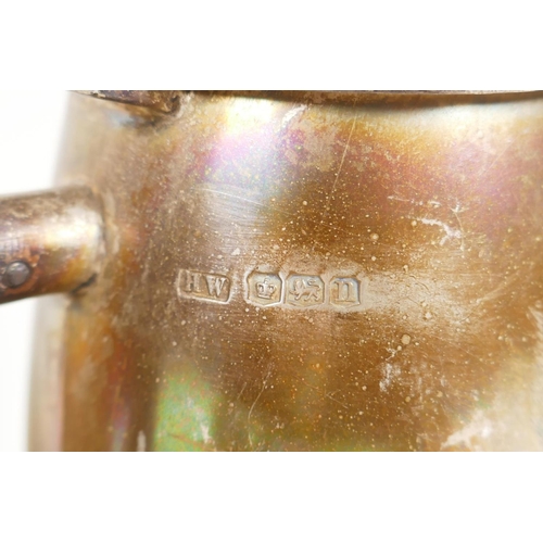 664 - A hallmarked silver three piece tea/coffee set by Lee & Wigfull, Sheffield 1930, 723g gross, fou... 