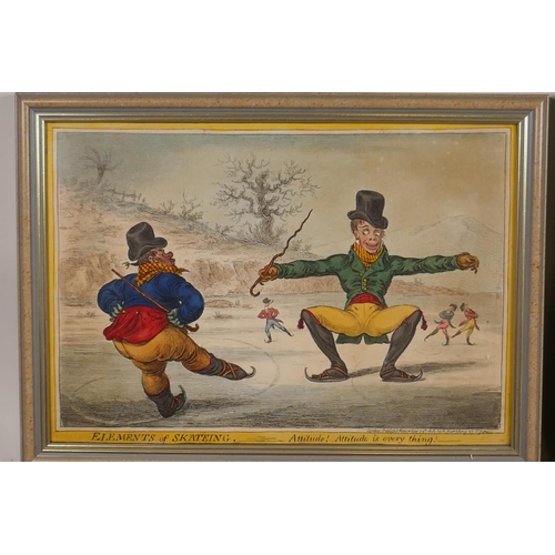 837 - James Gillray, (British, 1756-1815), Elements of Skating, set of four, 'Attitude! Attitude is Everyt... 