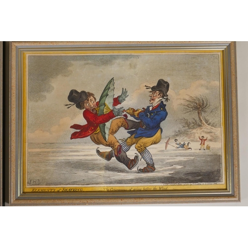 837 - James Gillray, (British, 1756-1815), Elements of Skating, set of four, 'Attitude! Attitude is Everyt... 