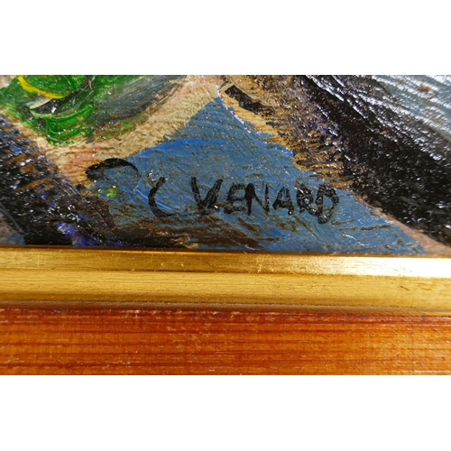 839 - Expressionist still life with fish, bears signature C. Venard, oil on board, 75 x 54cm