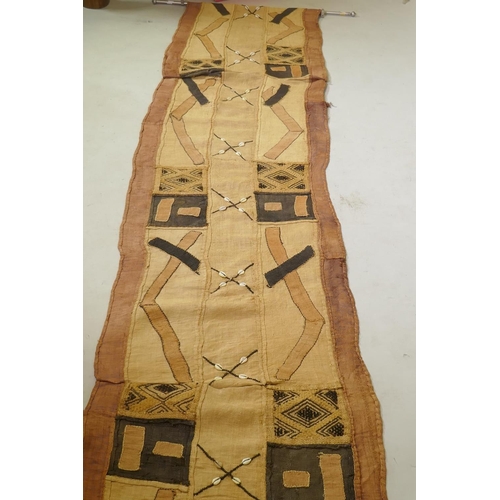 88 - African Kuba tribe wall hanging, inset with shells, 57 x 380cm