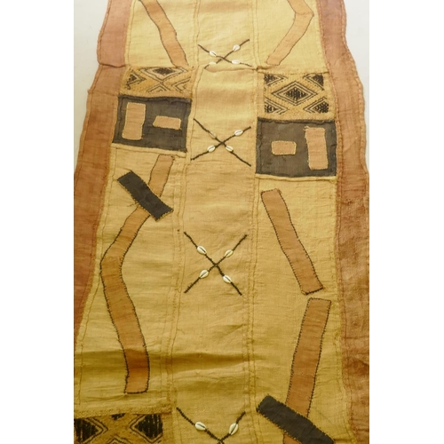 88 - African Kuba tribe wall hanging, inset with shells, 57 x 380cm
