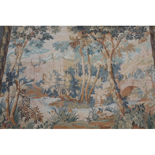 1032 - Belgian/Flemish tapestry depicting a pastoral scene with country house and ornamental gardens, C20th... 