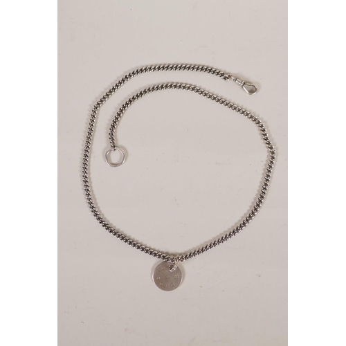 613 - A hallmarked silver fob chain by David Thomas, (London, 1999, with a millennium mark, 55g), and a Un... 